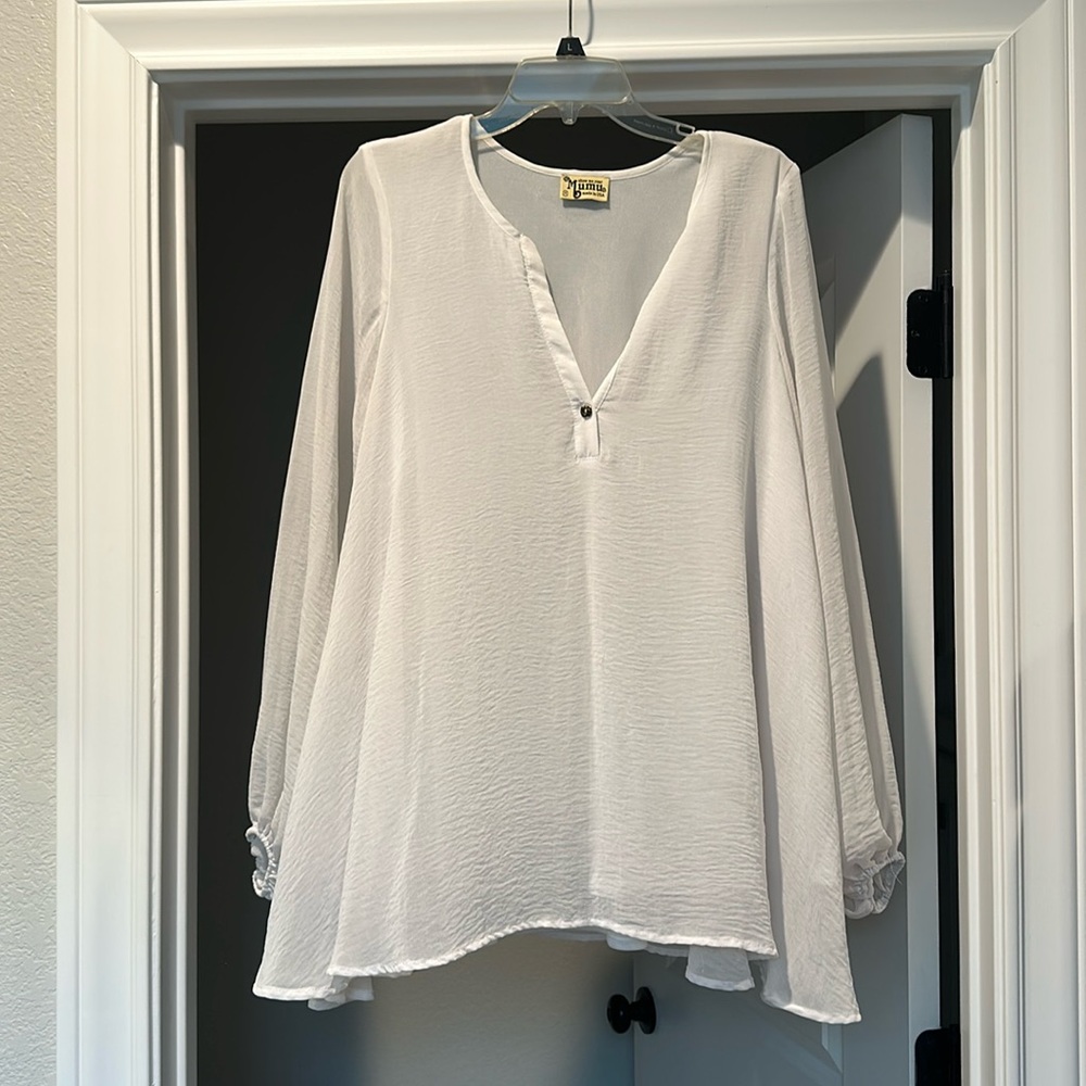 Sheer white SMYM long sleeve blouse